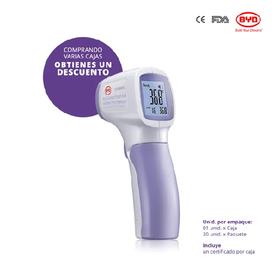 BYD TERMOMETRO INFRAROJO DIGITAL ASTM E1965-98 EN980 EN1041 EN60601 CE (1caja=1unid)